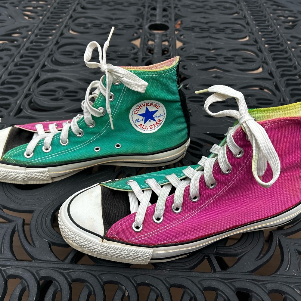 Vintage Converse High-Top Sneakers in Green and Pink
